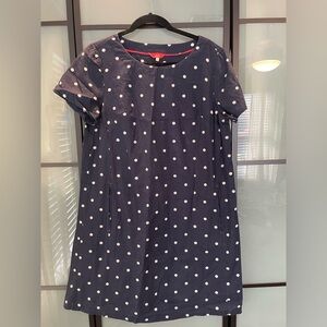 Joules Fifi Linen-Blend Shift Dress in Navy Spot. Has pockets.